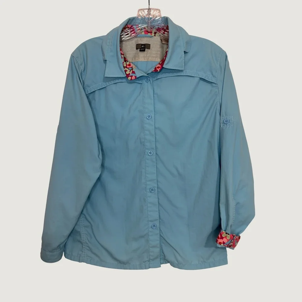 REI Co-op Kids Sahara Long Sleeve Hiking Shirt Blue UPF 50 Girl L 14-16